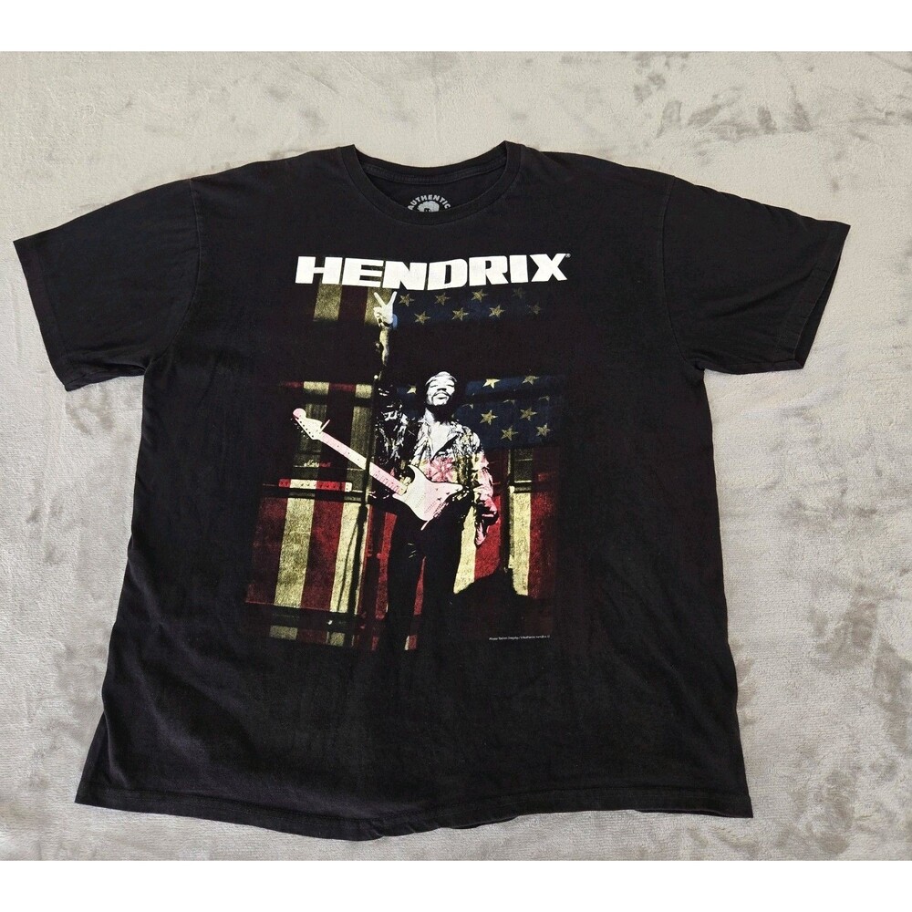 Jimi Hendrix Graphic T-Shirt Black American Flag Guitar XL Rock Band Authentic